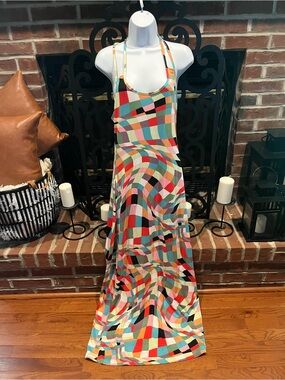 Ellie and Kate Multicolor Geometric Maxi Dress - Sleeveless Halter Style Size:L